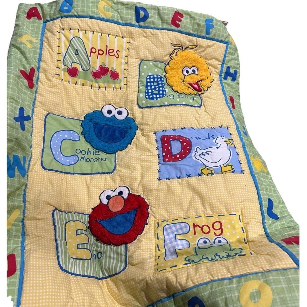 Vintage Big Bird Baby Crib Blanket  Sesame Street Cookie Monster Elmo Fuzzy Face